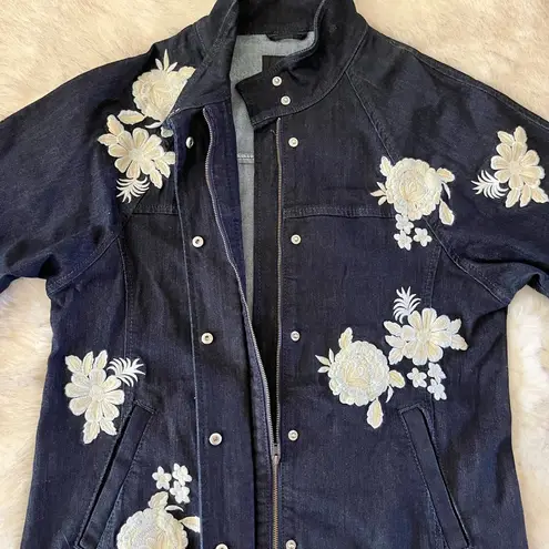 Banana Republic  Dark Denim Floral Flower Embroidered Bell Flare Sleeve Jacket S