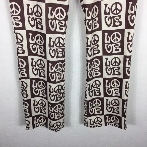 NWT House Of Sunny All You Need Is Love Peace Sign 70s Flare Pant Size 8 Vintage Brown