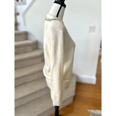 Vintage Cream Crewneck Silver Beaded Bow Sweater