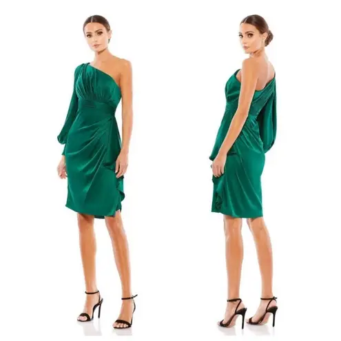 Mac Duggal IEENA SATIN ONE SLEEVED COCKTAIL DRESS Emerald Green Size 8 New