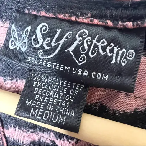 Self Esteem Vintage Y2K Pink & Black Zebra Ruffled Racerback Ruched Tank Top Size Medium