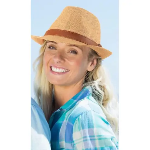 Boutique Ultrafun Straw Fedora Hat Classic Manhattan Dark Gray Black Belt Buckle Band Uni