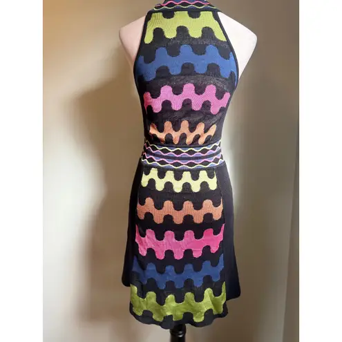 Missoni Knit Zigzag Pattern Sleeveless Halter Dress Black Multi 2 Y2K boho retro