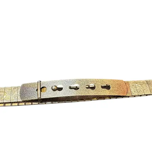 Vintage Silver Tone Floral Etched Adjustable Slider Belt Womens Fashion 70s 80s