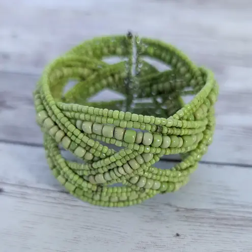 Vintage Bracelet Beaded Green Wrap Bracelet