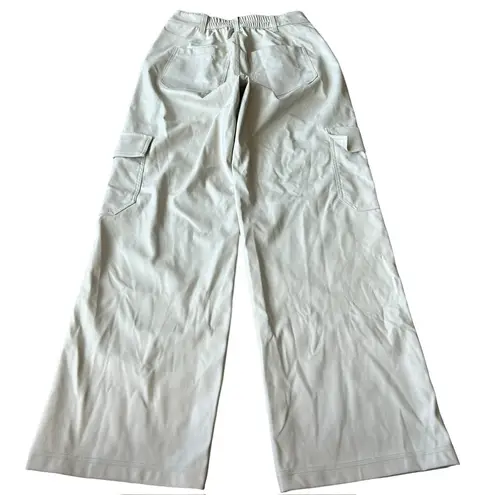 Wild Fable  Women’s S Wide Leg Faux Leather Cargo Pants Light Beige Cream Pull On