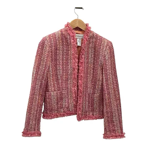 Chadwick's Womens Long Sleeves Ornate Blazer Coat Pink Woven Tweed Size 4