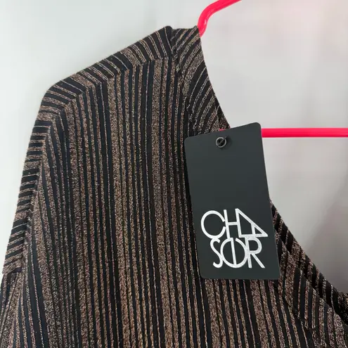 Chaser  Top SZ Small NWT Metallic Stripe Long Sleeve Rose Gold Dolman  V-Neck