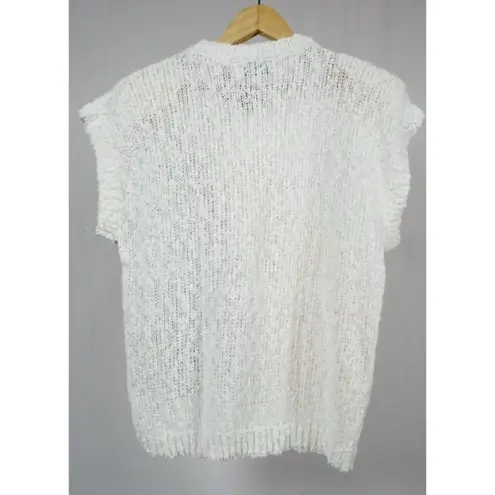 Shenanigans Woman's Large Square Chunky Knit Floral Short Sleeve Vintage NWT! White