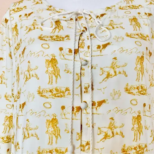 NoliaBae Cream & Brown Yellow Western Horse Print Maxi Dress. Size XL