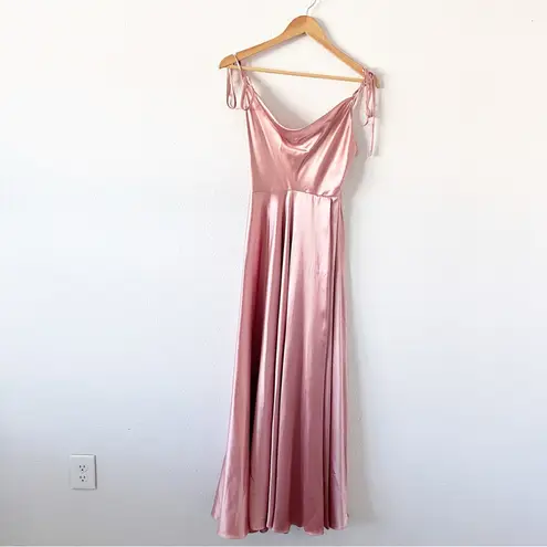 Ladivine Satin Spaghetti Straps Formal Evening Maxi Gown in Dusty Pink Size M
