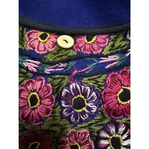 Handmade Guatemalan Multicolor Flowers Boho Hippie Shoulder Bag Crossbody Purse Blue