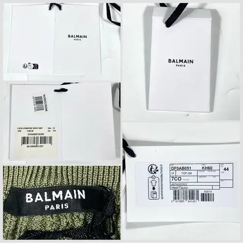 Balmain Vichy Gingham Knit Tank Top Olive Green 44 FR 12 US NWT DF0AB051KH60