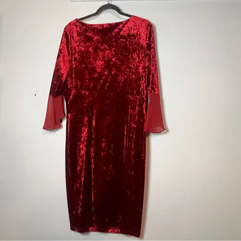 Connected Apparel Connected Velvet Dress Side Tab Ruched 3/4 Sleeve Size 16 Knee Length Sheath