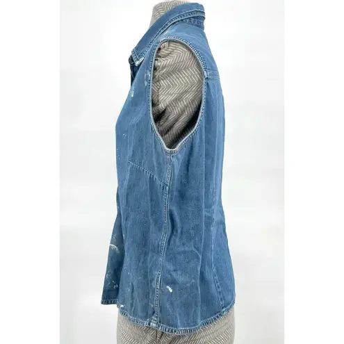Cabin creek Vintage Painted Distressed Chambray Sleeveless Blouse Blue Size L