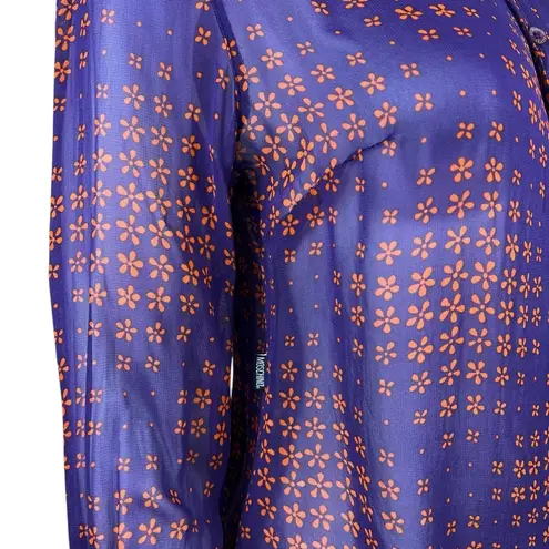 Moschino Jeans Blue Orange Button Down Sheer Crepe Blouse