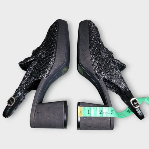 Aerosoles Womens Santiago Black Raffia Slingback Block Heel Loafers Size 10M