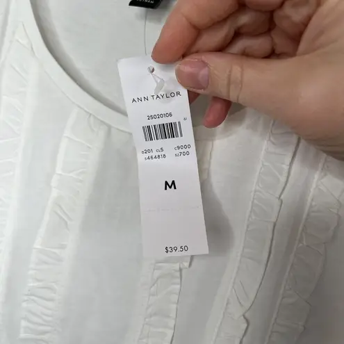 Ann Taylor  White Cotton Blend Sleeveless Ruffle Front Business Casual Top Size M