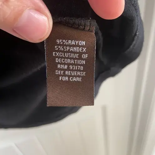 Adrienne Vittadini BLACK embellished swoop KNIT neck top LARGE