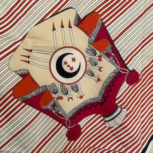 Vintage Gim Renoir Scarf Accessorize Sword Red Cream Black Printed Crest