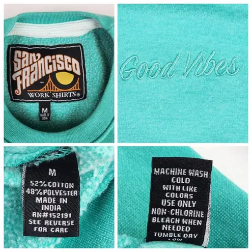 San Francisco Work Shirts Good Vibes Oversized Pullover Sweatshirt Size M Green Size M