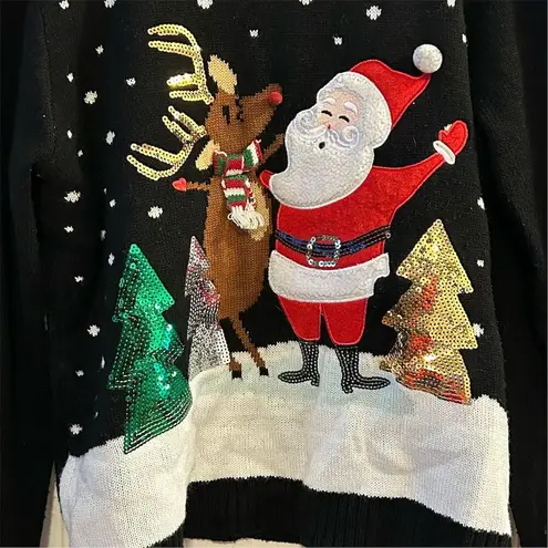 Karen Scott Women's XL Black Christmas Sweater Santa & Reindeer Design