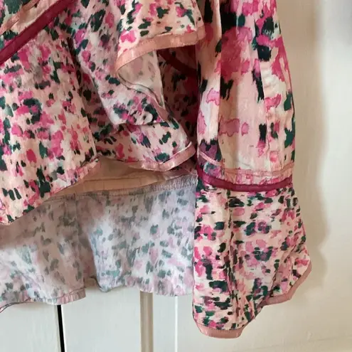 Rococo Sand Mimi Ruffle Trim Long Sleeve Mini Wrap Dress Pink Floral Barbiecore Pink