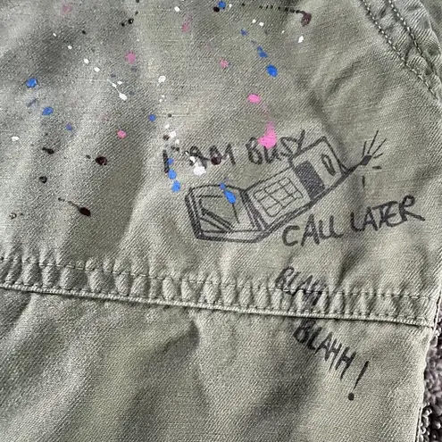 ZARA  Basic Z1975 Olive Green Cargo Pants Graffiti Paint Splatter Women's 10