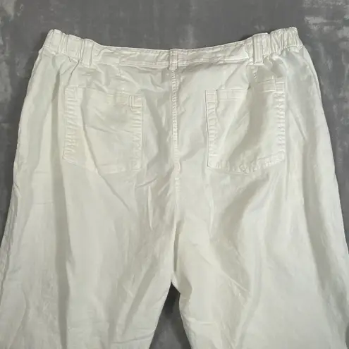 J. Jill Wide Leg Pants 18 White Elastic Linen Cotton Blend Stretch Full Length Size 18P
