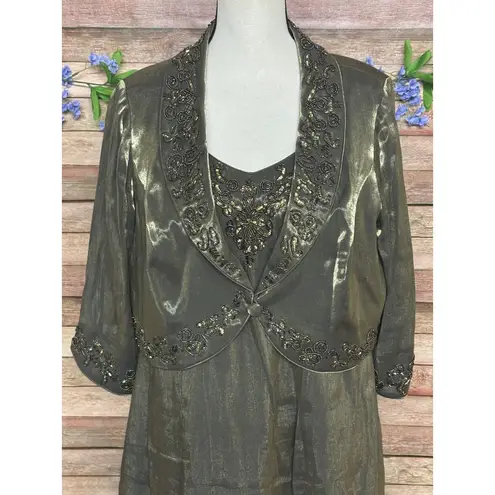 Alex Evenings ALEX Evening Formal Dress Jacket Green Iridescent Bead 18WP Mother of the Bride