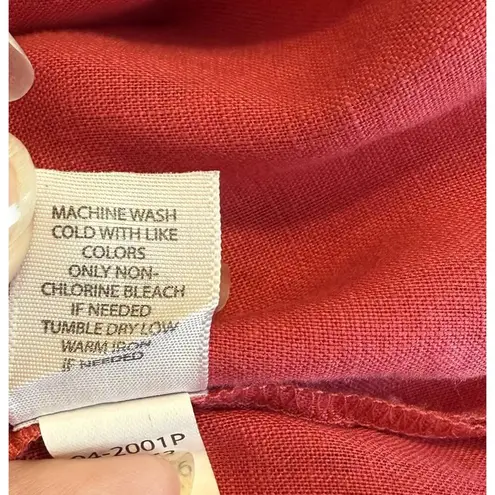 J. Jill Linen Blouse Sz LG Red Long Sleeve Lightweight Preppy Classic Staple EUC