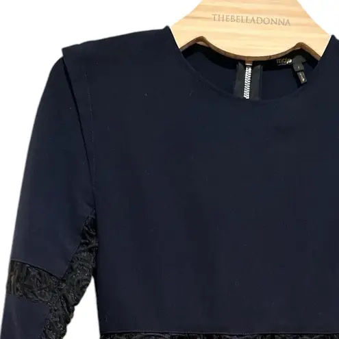 Maje Navy Blue Mandarin Collar Sheath Long Sleeve Dress