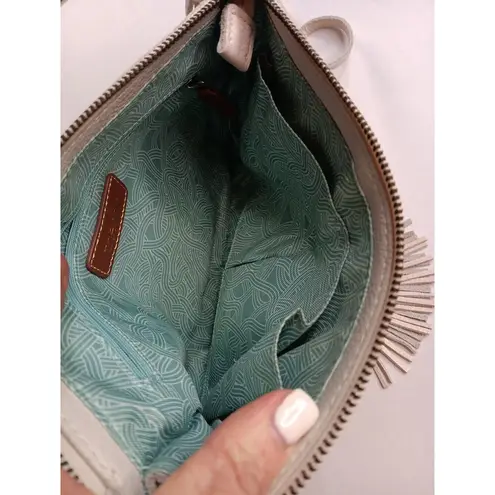 The Sak Boho Preppy White Designed Tasseled Leather Western Crossbody Wristlet