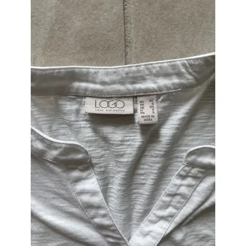 LOGO By Lori Goldstein LOGO Lori Goldstein Shirtdress Womens XS White Gray Career Preppy Sophisticated