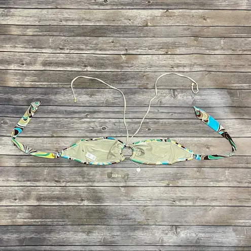 Vitamin A Bandeau Halter Ring Accent Bikini Top NWT Large Brown Blue Green White