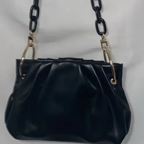 THE HOUSE OF WANT Elegant Black Chain Strap Bag GOLD LOOPS PLASTIC BLAC LOOPS