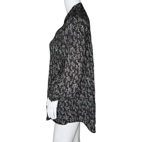 Beach Lunch Lounge Shirt Womens Small Black White Paisley Popover Boho Casual