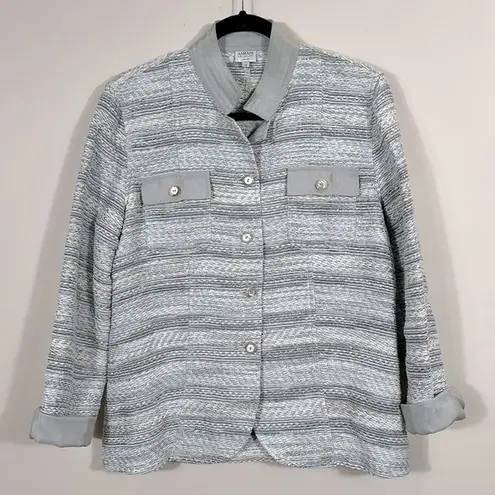 Armani Collezioni Gray Striped Knit Button Front Blazer/Jacket Women Size 12