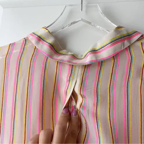 J Brand  Neon Stripe Button Down Button-Back Long Sleeve Semi Sheer NWT M