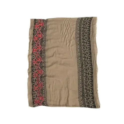 Infinity Scarf Embroidered Raw Hem Aztec Geometric Pink Coral Black Taupe Beige Tan