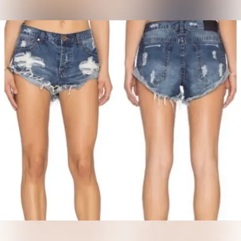 One Teaspoon  Denim Bandit Shorts relaxed fit long rise twisted cuff hem - Image 2