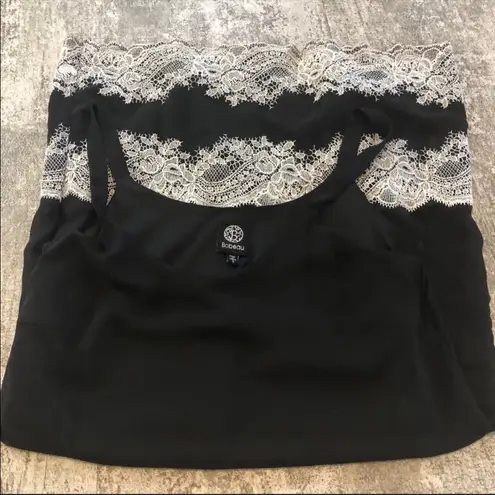 Bobeau Black With Cream Lace Trim Slip Mini Dress Size Small