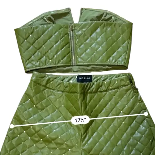 The Sang The Quilted Set Olive Sequin Bustier And High Waisted Wide Leg Pants Set Medium