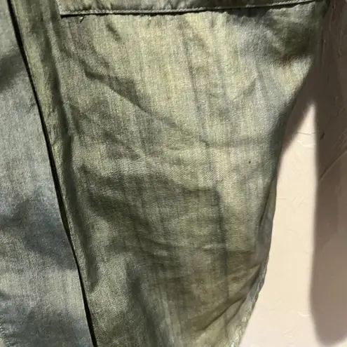 Vintage Silk Button Up Shirt Blouse Small Tie Dye Indie Classic Army Green Cute