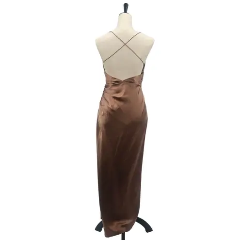 The Sei Strappy Gathered Silk Gown Champagne Satin Women's Size 4 Midi Brown - Image 12