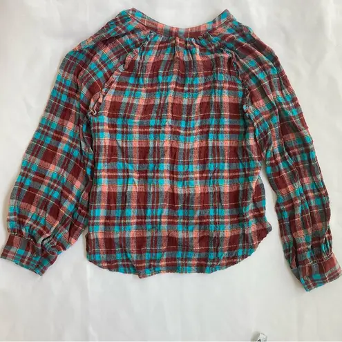 Pilcro Anthropologie Plaid Long Sleeve Buttondown Shirt in Coral