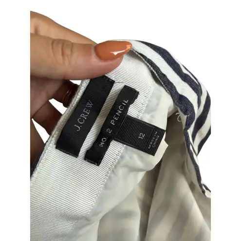 J CREW No. 2 Navy Blue Ivory Striped Pencil Skirt Size 12