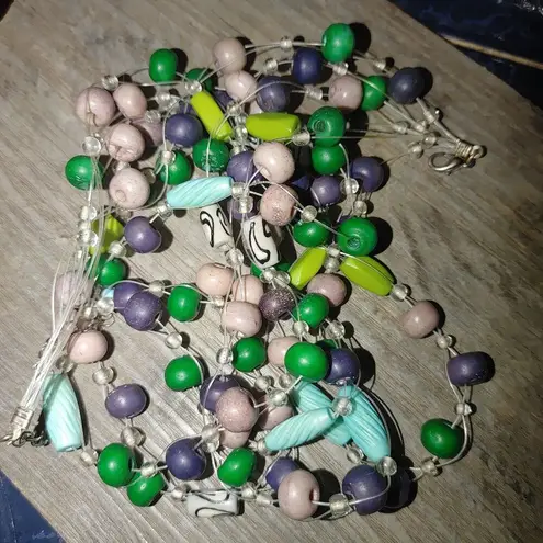 Necklace Statement Multicolored Beaded Adjustable Chain Lobster Clasp 16 inch Green