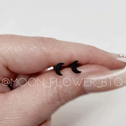 Tiny Black Moon Flat Back Earrings