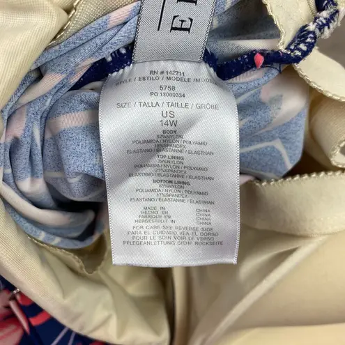 Eloquii Blue&Pink Flamingo Print One Piece Swimsuit Sz.14W